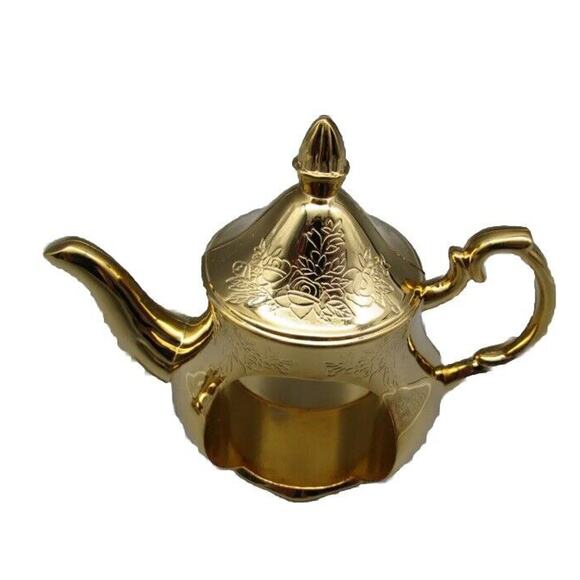 Royal Doulton Old Country Roses Gold Plated Teapot Napkin Rings - Set of Two - Picture 2 of 8